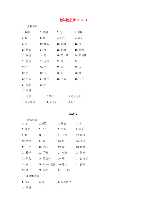 七年级英语上册 所有单词整理填空 人教新目标版 精品