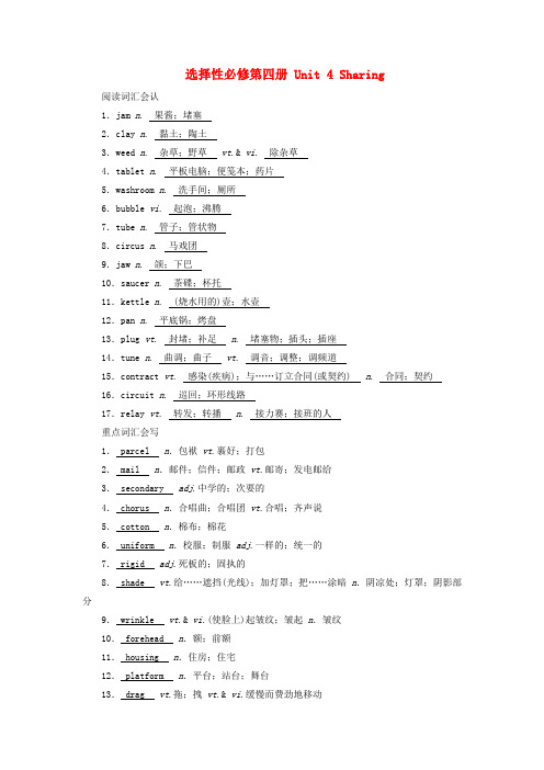 2025版高考英语一轮总复习重点单词选择性必修第四册Unit4Sharing