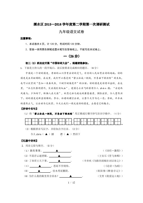 南京溧水区2016年初三语文一模卷