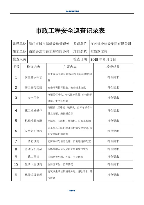 市政工程安全员巡查记录