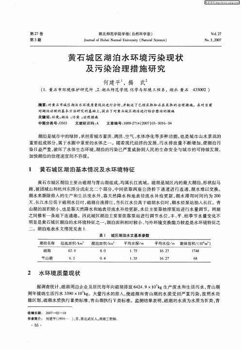 黄石城区湖泊水环境污染现状及污染治理措施研究