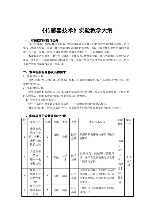 《传感器技术》实验教学大纲