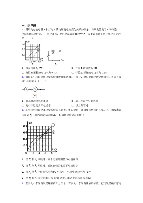 深圳西丽第二中学人教版初中九年级物理下册第十八章《电功率》检测(含答案解析)