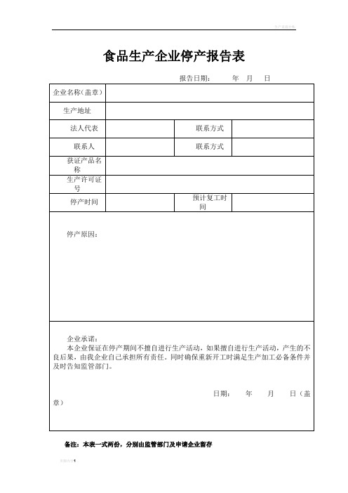 食品企业停产报告与复产报告表模板