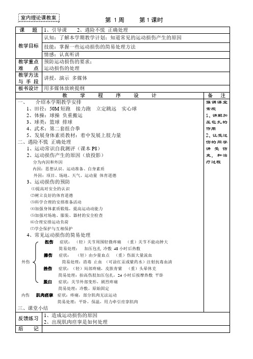 初二体育教案(室内理论课教案)