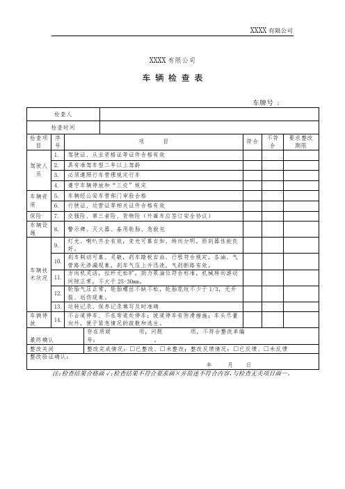 车辆安全检查表模板