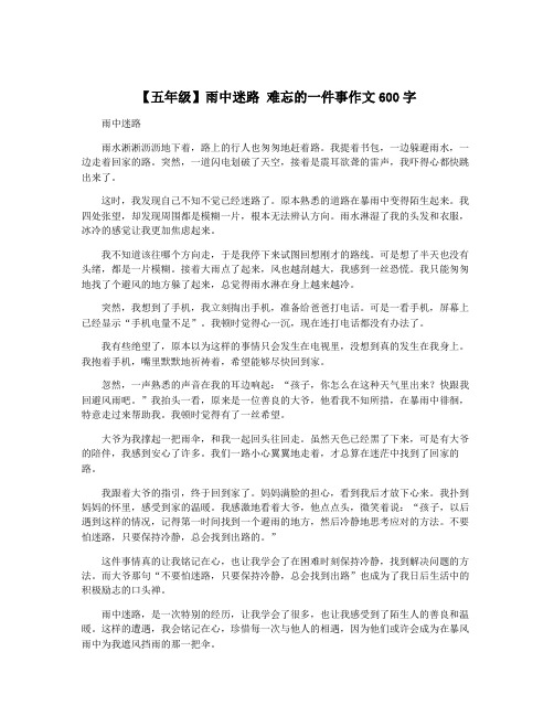 【五年级】雨中迷路 难忘的一件事作文600字