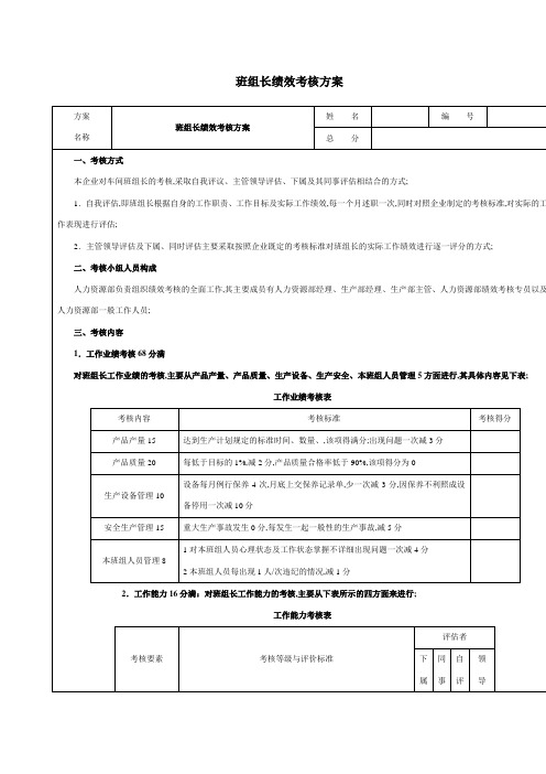 班组长绩效考核方案