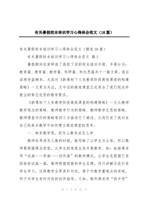 有关暑假校本培训学习心得体会范文(16篇)