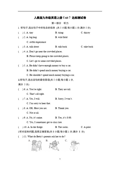 人教版九年级英语上册Unit 7 达标测试卷含答案