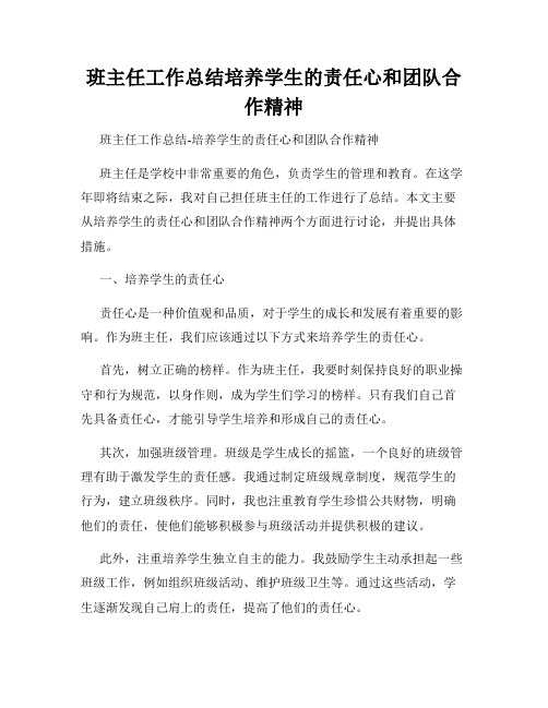 班主任工作总结培养学生的责任心和团队合作精神