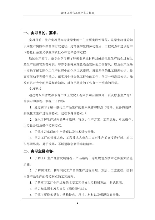 四川大学青白江玉龙化工实习报告汇总