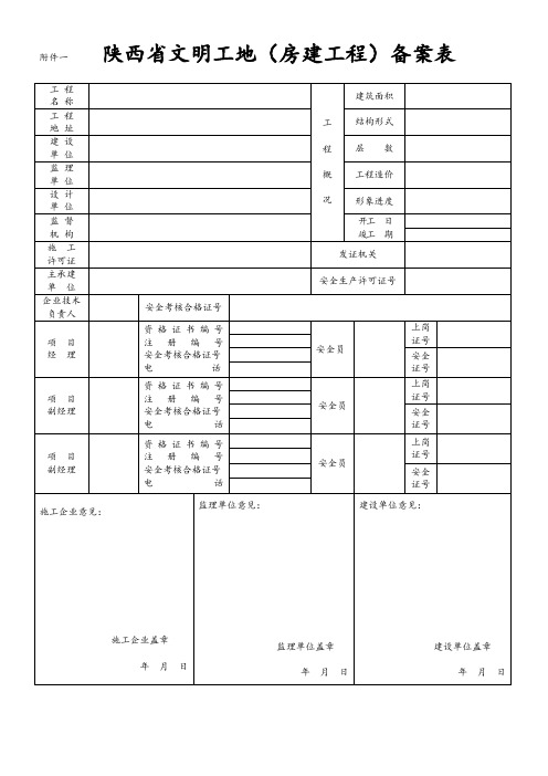 陕西省级文明工地备案表及验收标准