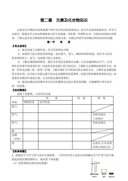 中考化学第二章  元素及化合物知识 复习精品