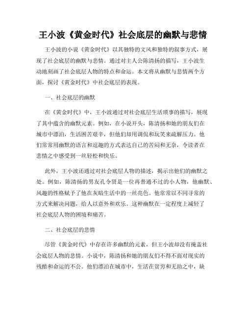 王小波《黄金时代》社会底层的幽默与悲情