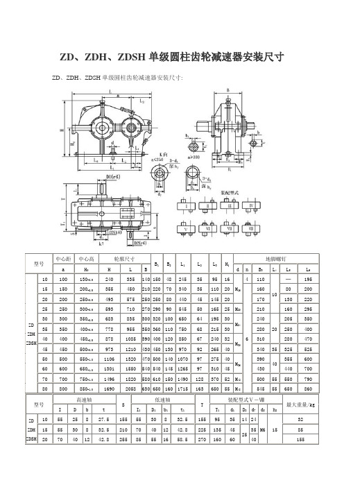 zd、zdh、zdsh单级圆柱齿轮减速器安装尺寸