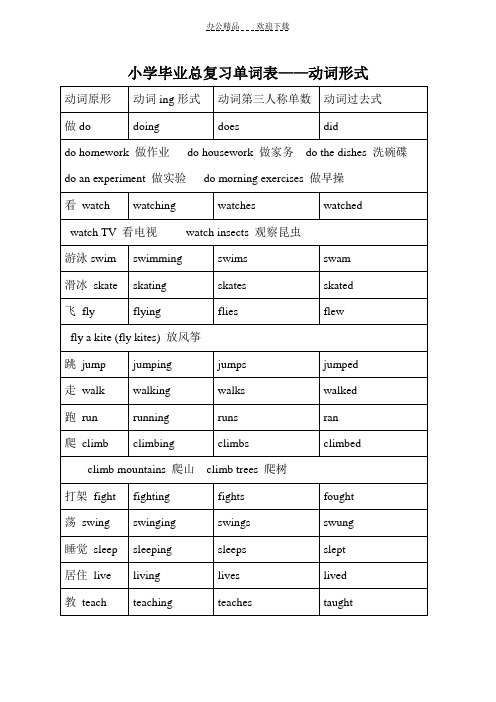 小学毕业总复习单词表动词形式