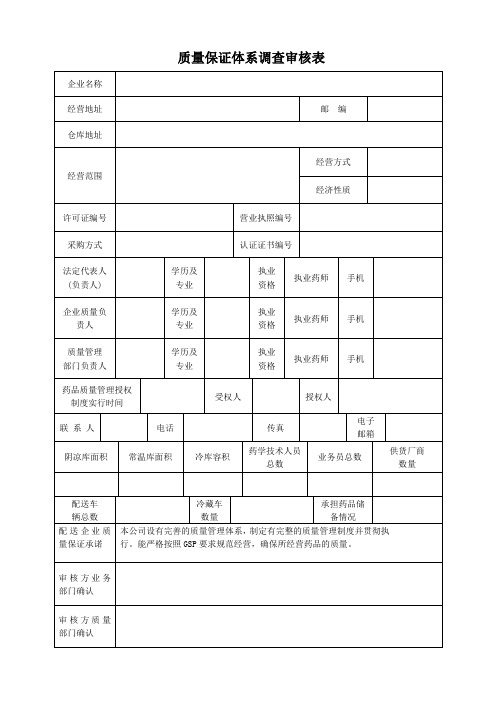 空白质量体系调查表