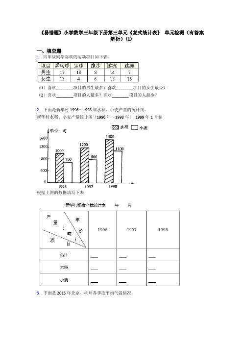 《易错题》小学数学三年级下册第三单元《复式统计表》 单元检测(有答案解析)(1)