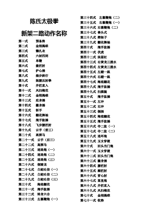 陈氏太极拳71二路式名