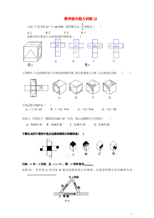 重庆市开县德阳初级中学七年级数学上册 综合能力训练1