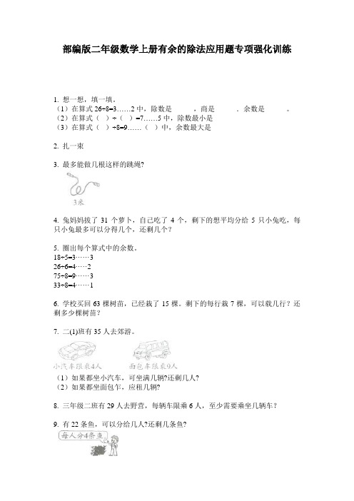 部编版二年级数学上册有余的除法应用题专项强化训练