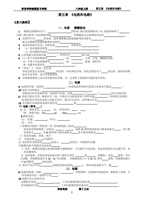 第五章 《电流和电路》复习学案