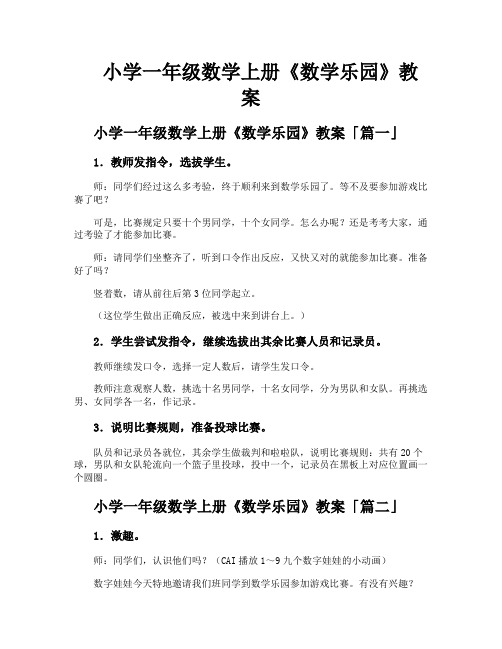 小学一年级数学上册《数学乐园》教案