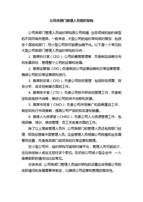 公司各部门管理人员组织架构