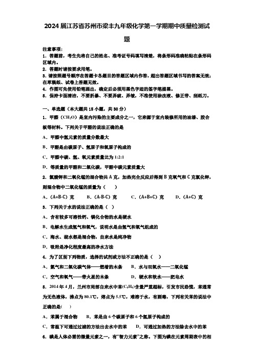 2024届江苏省苏州市梁丰九年级化学第一学期期中质量检测试题含答案解析