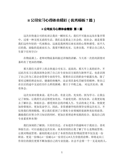 it公司实习心得体会精彩(优秀模板7篇)