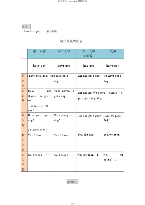 初中语法--havegot精讲精练