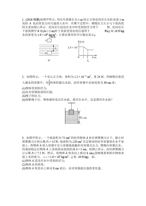 重庆2018年中考浮力、压强训练(含答案解析)