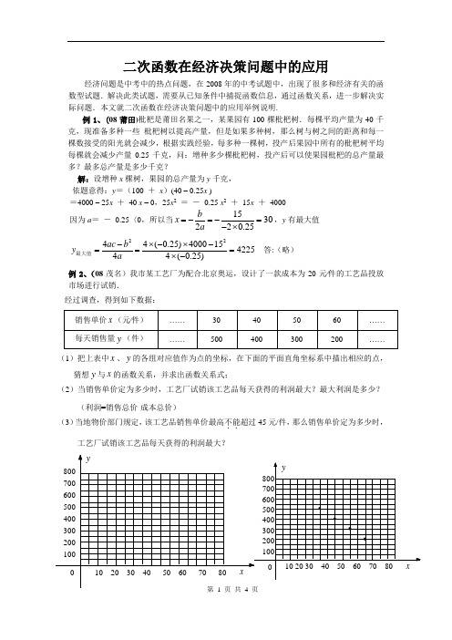 二次函数在经济决策问题中的应用