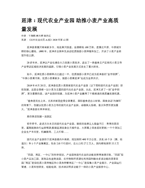 延津：现代农业产业园 助推小麦产业高质量发展