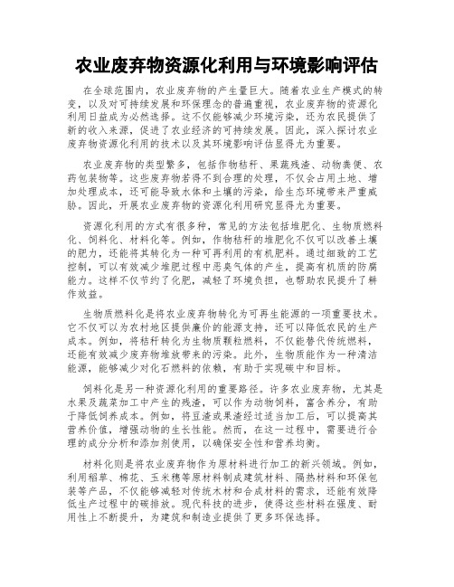 农业废弃物资源化利用与环境影响评估