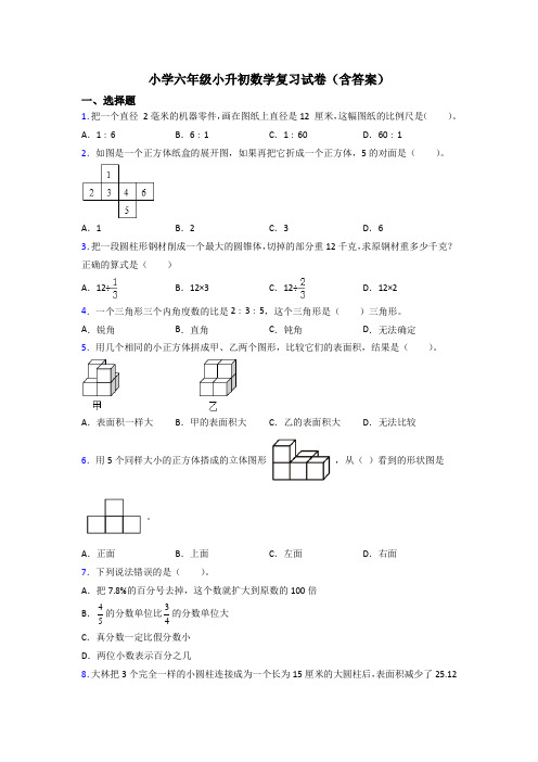 小学六年级小升初数学复习试卷(含答案)