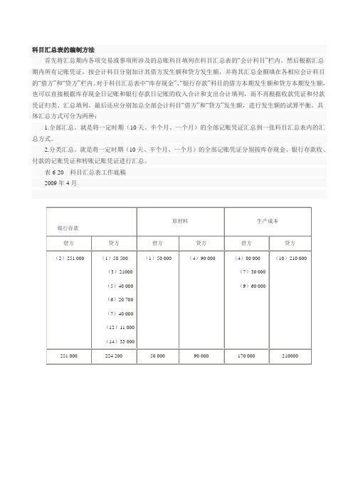 科目汇总表的编制方法