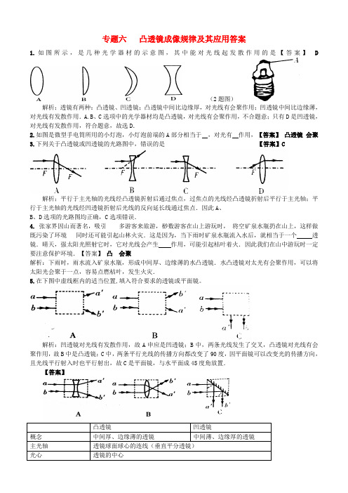 专题六 凸透镜成像规律及其应用答案