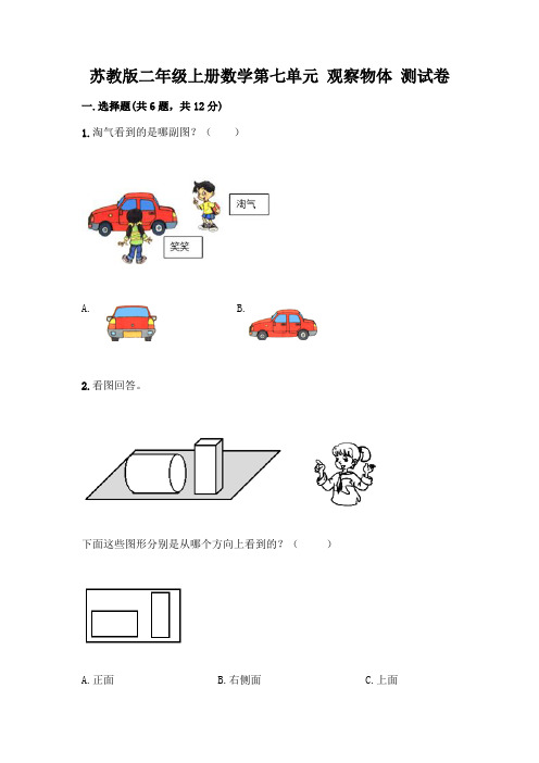 苏教版二年级上册数学第七单元 观察物体 测试卷带完整答案(名校卷)