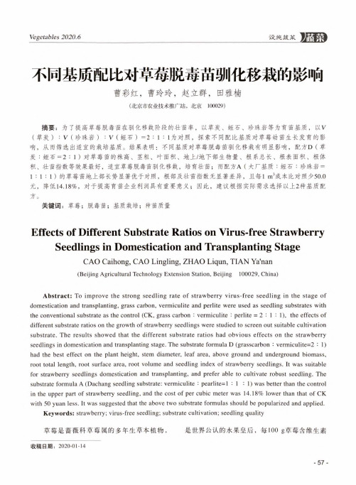 不同基质配比对草莓脱毒苗驯化移栽的影响