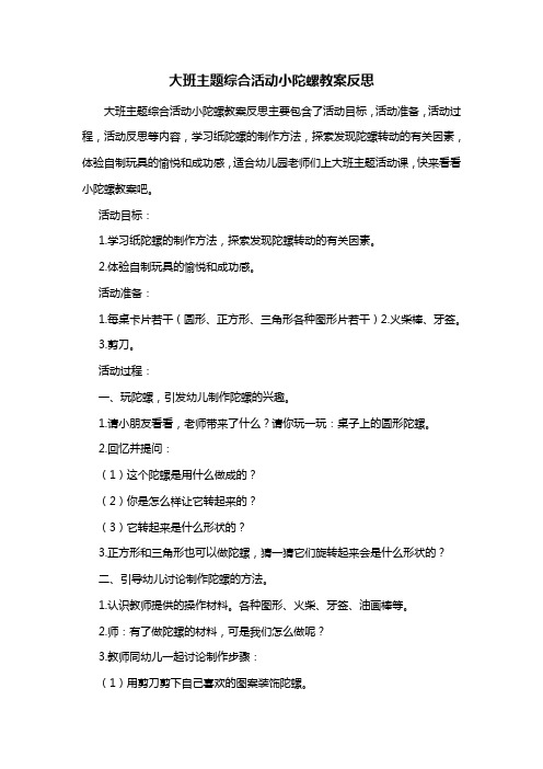 幼儿园大班主题综合活动小陀螺教案反思