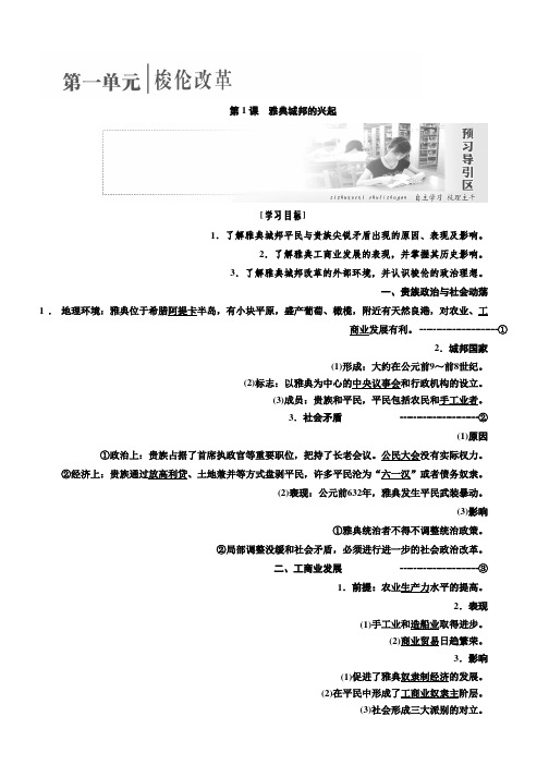 2018-2019学年高二历史人教版选修一讲义：第一单元第1课 雅典城邦的兴起 Word版含答案