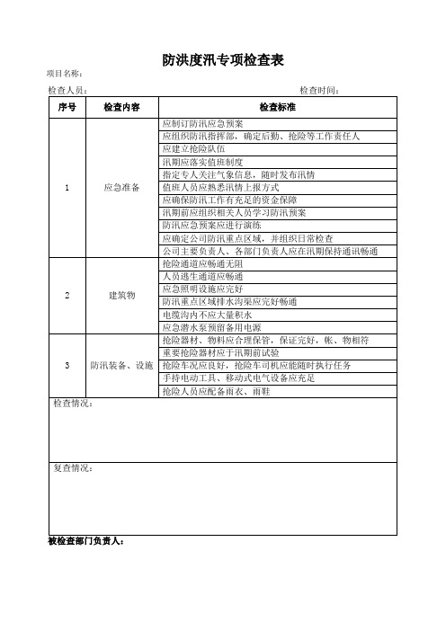 安全生产标准化防汛专项检查表