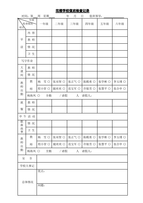 范楼学校值班检查记录表考勤