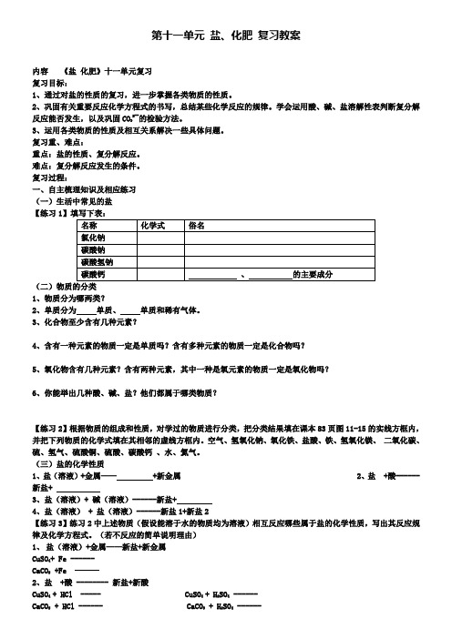 人教版化学九年级下册(新)第十一单元盐化肥教案