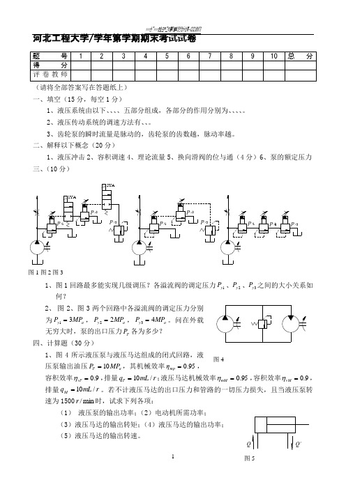 河北工程大学液压传动历年考题