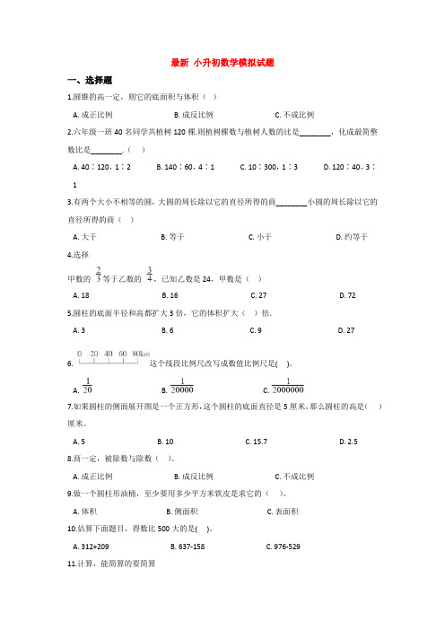 【3套试卷】深圳丰丽学校初中部小升初模拟考试数学试题含答案