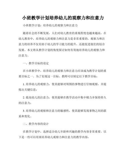 小班教学计划培养幼儿的观察力和注意力