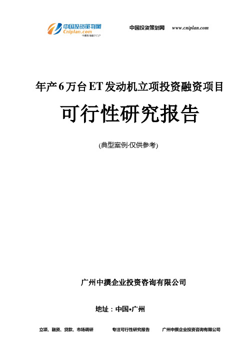 年产6万台ET发动机融资投资立项项目可行性研究报告(非常详细)